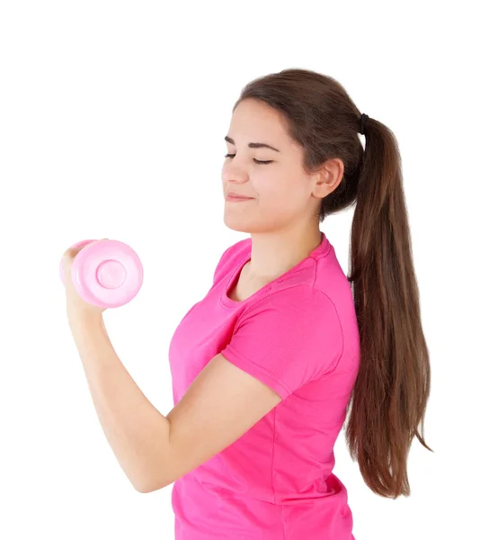 Mooie Jonge Vrouw Met Dumbbell — Stockfoto