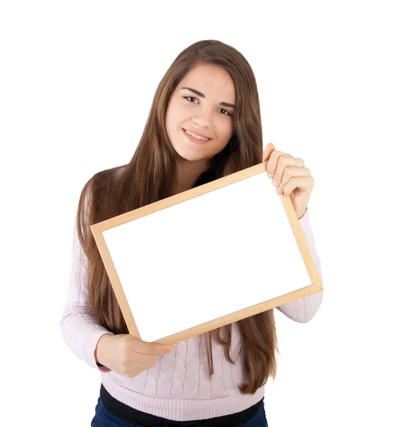 女の子持株白空白板 — ストック写真