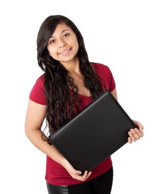 genç siyah bir klasör üzerinde beyaz izole ile