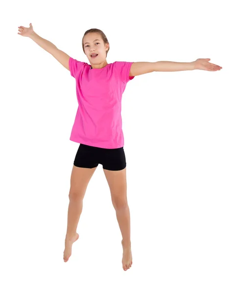 Little Girl Jumping Isolated White — Stock Photo, Image