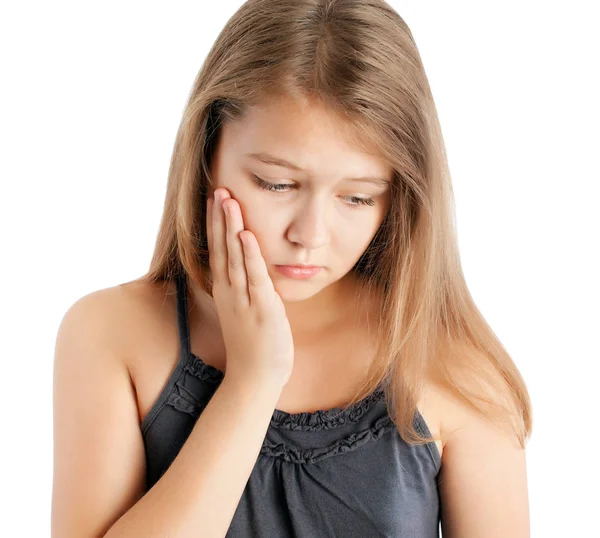 Giovane Ragazza Con Mal Denti Sfondo Bianco — Foto Stock