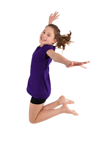 Little Girl Jumping Isolated White — Stock Photo, Image
