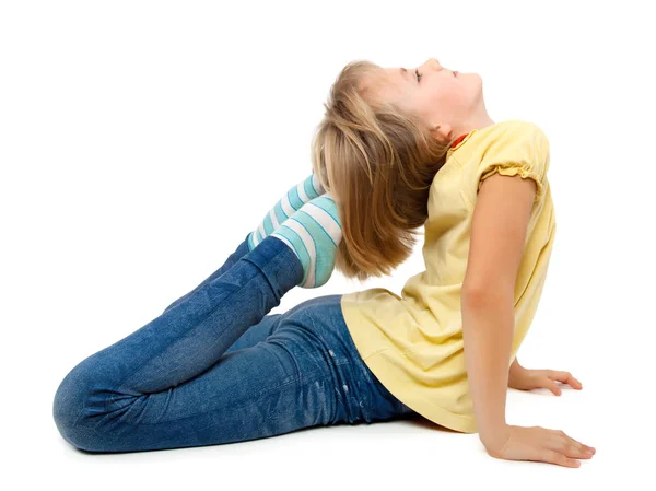 Young Child Doing Fitness Exercises Isolated White — Stock Photo, Image