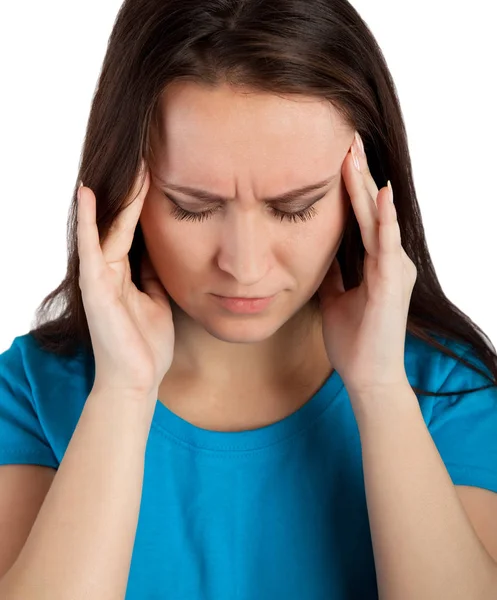 頭痛と女性のポートレートを閉じる ロイヤリティフリーのストック画像