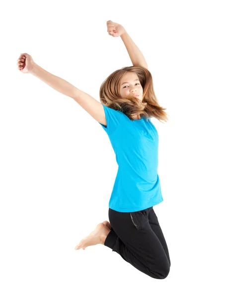 Teenage Girl Jumping Isolated White Stock Image
