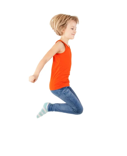 Küçük Kız Izole Beyaz Atlama — Stok fotoğraf