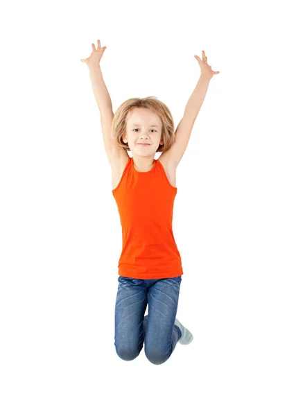 Little Girl Jumping Isolated White — Stock Photo, Image