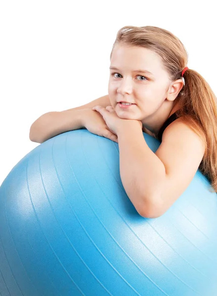 Chica Apoyada Una Pelota Fitness — Foto de Stock