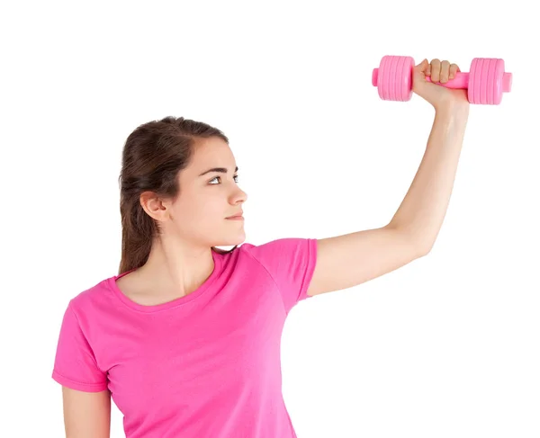 Güzel Genç Kadın Dumbbell Ile — Stok fotoğraf