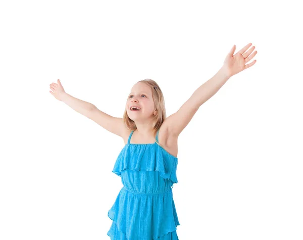 Happy Girl Arms Isolated White — Stock Photo, Image