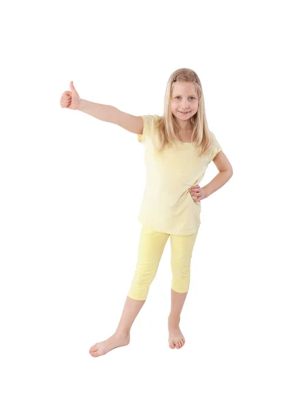 Young Girl Showing Thumb Isolated White — Stock Photo, Image