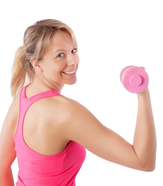 Mulher exercitando com halteres — Fotografia de Stock