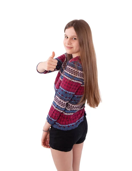 Girl showing thumb up — Stock Photo, Image