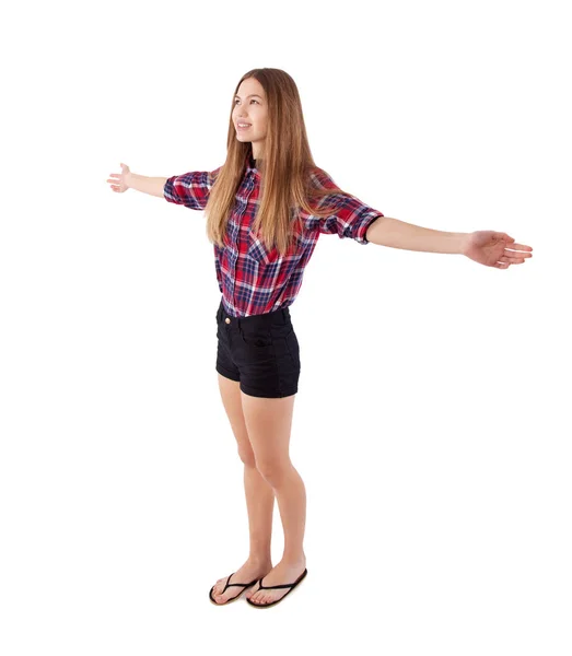 Κορίτσι με υψωμένα χέρια — Φωτογραφία Αρχείου