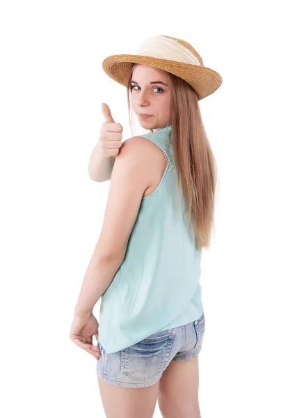 Ragazza mostrando pollice in su — Foto Stock