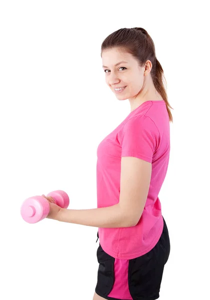 Mujer haciendo ejercicio con mancuerna — Foto de Stock