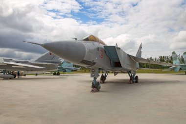 Moscow Region, Rusya, Temmuz, 10, 2018. Jet avcı uçağı Mikoyan Mig-31'ndeki askeri Park 