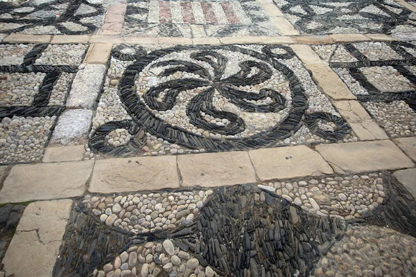 Dekorativ Sten Trottoaren Kyrkan Santa Maria Montblanc Town Katalonien Spanien — Stockfoto