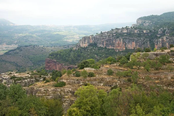 Paysage Depuis Une Falaise Siurana Célèbre Village Montagneux Siurana Municipalité — Photo