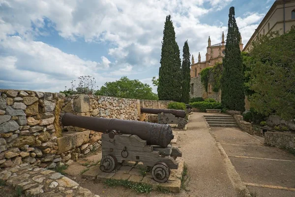 Old guns in Tarragona Passeig arqueologic (Archaeological Promenade) under Roman era walls