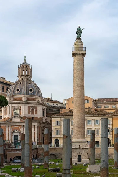 Trajanssäule Und Ruinen Des Trajanschen Forums Rom Italien — Stockfoto
