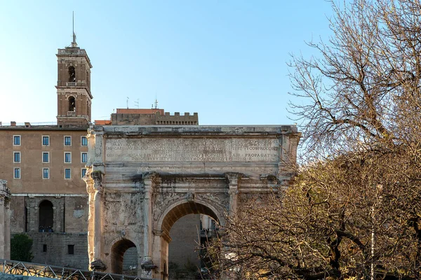 Arco Sétimo Severo Fórum Romano Roma Itália — Fotografia de Stock