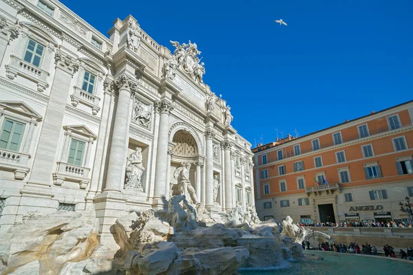 Roma Italia Gennaio 2020 Folla Turisti Visita Fontana Trevi Più — Foto Stock