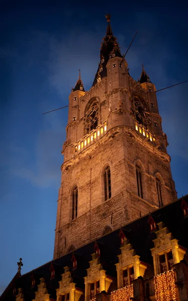 Torre Belfry Ghent Torre Bell Metros Altura Mais Alto Campanário — Fotografia de Stock