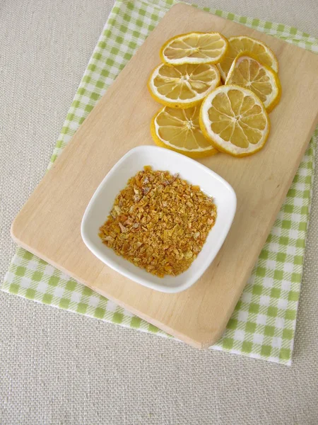 Dried Lemon Slices Grated Lemon Peel — Stock Photo, Image