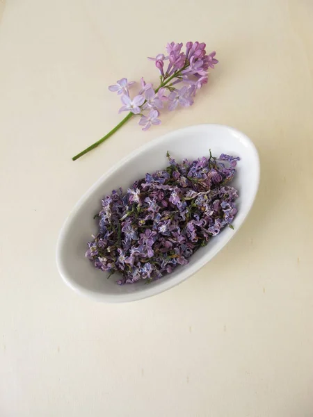 Dried Lilac Flowers Bowl — Stock Photo, Image