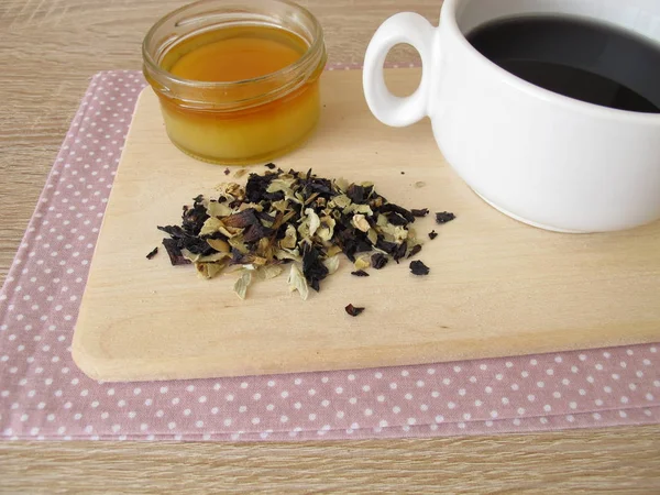 stock image Tea from dried hollyhocks flowers with honey