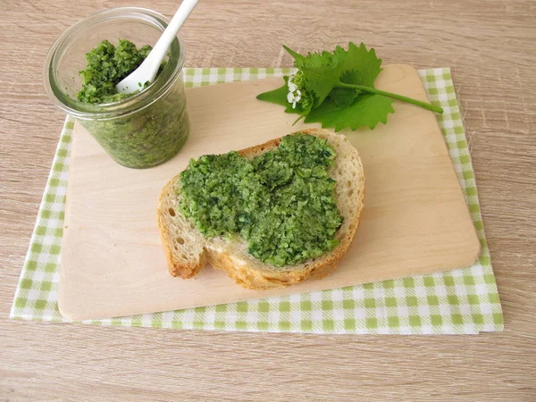 Homemade Garlic Mustard Pesto Baguette — Stock Photo, Image