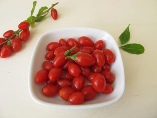 Kırmızı Goji Berry Bir Kase Wolfberry — Stok fotoğraf
