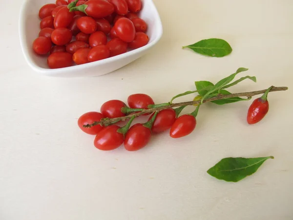 Goji Berry Vermelho Wolfberry Uma Tigela — Fotografia de Stock