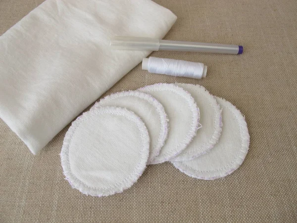 Self Made Self Sewn Reusable Washable Cotton Pads Makeup Removal — Stock Photo, Image