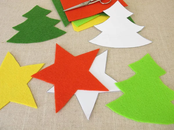 Estrelas Natal Artesanais Árvores Natal Feitas Feltro — Fotografia de Stock
