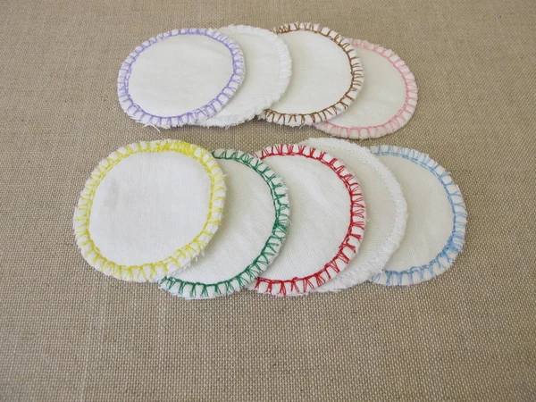 Handsewn Reusable Washable Cotton Cosmetic Pads Makeup Removal Pads Facial — Stock Photo, Image