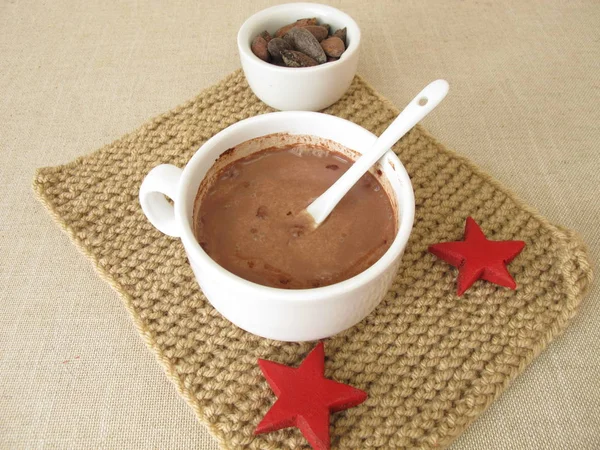 Grãos Cacau Torrados Chocolate Quente Sem Emulsionantes — Fotografia de Stock