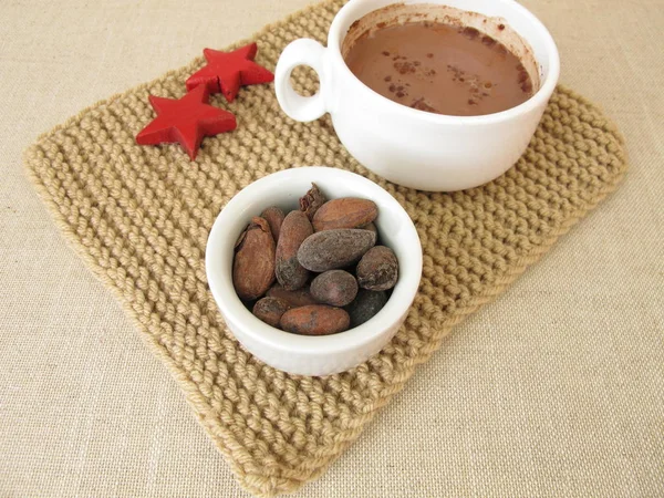 Grãos Cacau Torrados Chocolate Quente Sem Emulsionantes — Fotografia de Stock