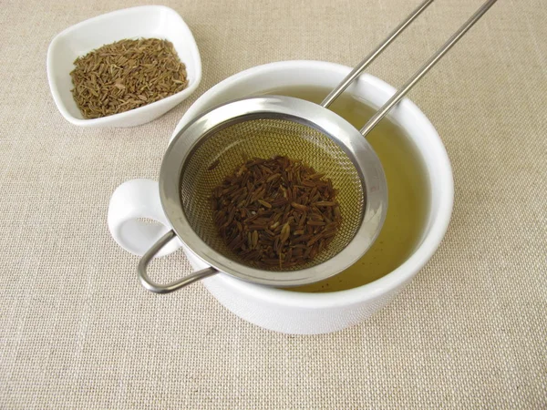 Çayın Süzgecinde Karanfil Tohumu Karanfil Meyvesi Çayı — Stok fotoğraf