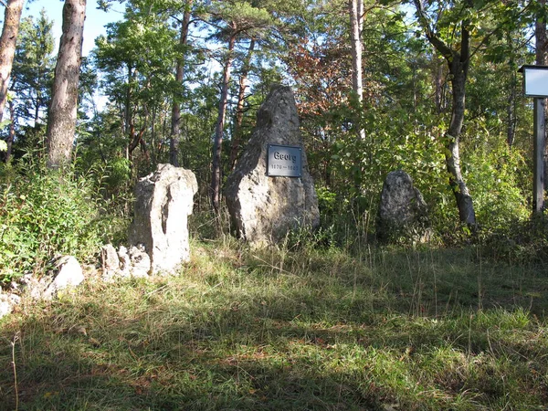 Pomnik Georga Stone Pfaffenbergu Pomnikowej Kamiennej Drodze Jena Drackendorf Turyngia — Zdjęcie stockowe