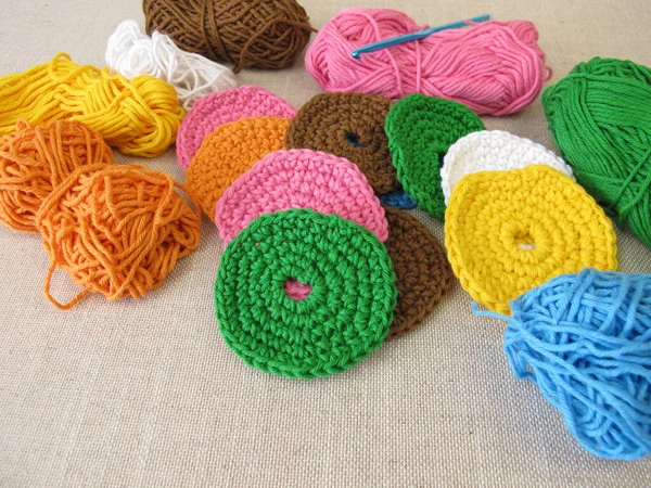 Crocheted Reusable Washable Cosmetic Pads Made Wool Make Removal Pads — Stock Photo, Image