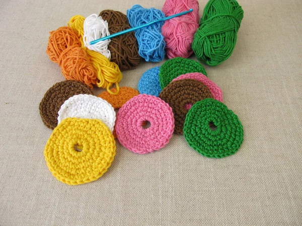 Crocheted, reusable, washable cosmetic pads made of wool - make-up removal pads for facial cleansing