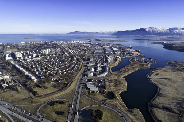 Aerial of Reykjavik and faxafloi bay — Stock Photo, Image