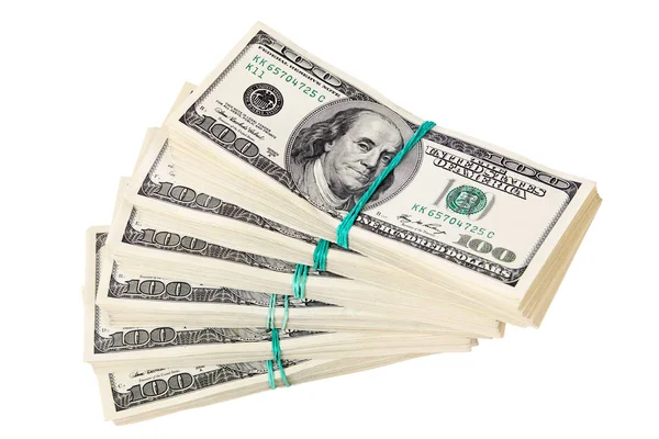 Doları Banknot Üzerinde Beyaz Izole Yığın — Stok fotoğraf
