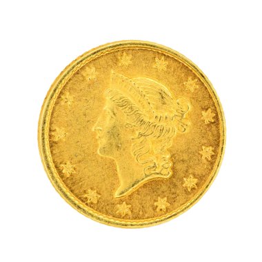 Beyaz arka plan üzerinde izole eski altın dolar paraları