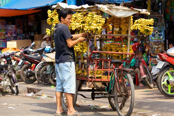 Hoi Vietnam Enero 2010 Típico Vendedor Vietnamita Vende Plátanos Bicicleta —  Fotos de Stock