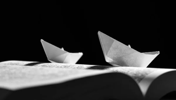 Paper boats on the opened book