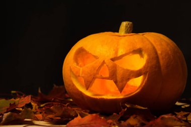 siyah üzerine oyulmuş cadılar bayramı balkabağı