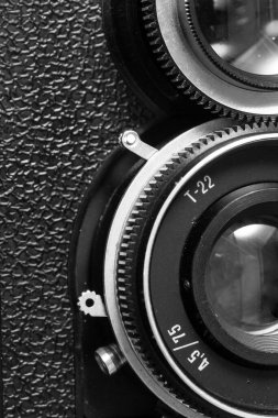 Eski retro kamera mercekleri yakın plan. Klasik kamera..